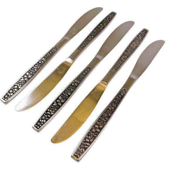 Pageant Other - Pageant Harvest 8.5" Modern Solid Knives, Set of 5, Vintage Stainless Flatware